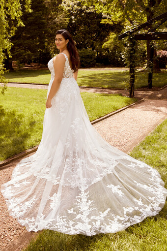 Modern Floral Wedding Gown with Overskirt