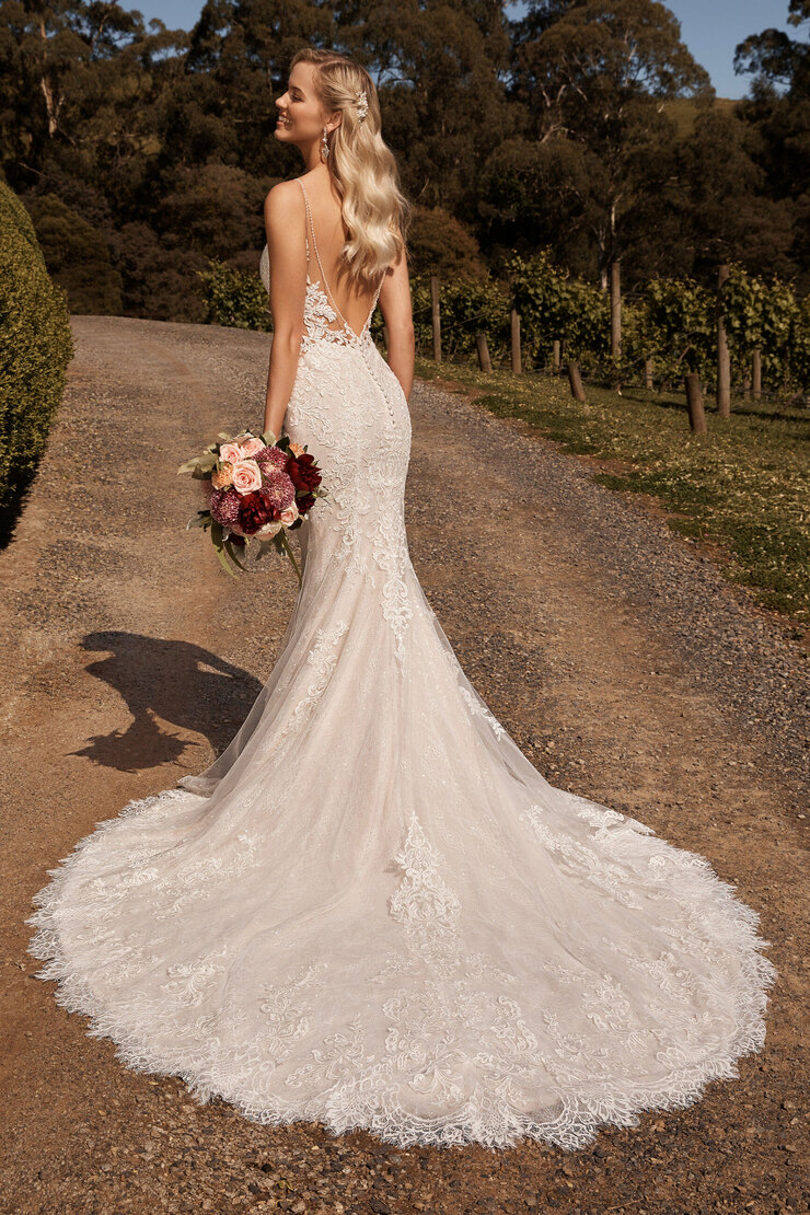 Glamorous Backless Fit and Flare Wedding Gown Mischa