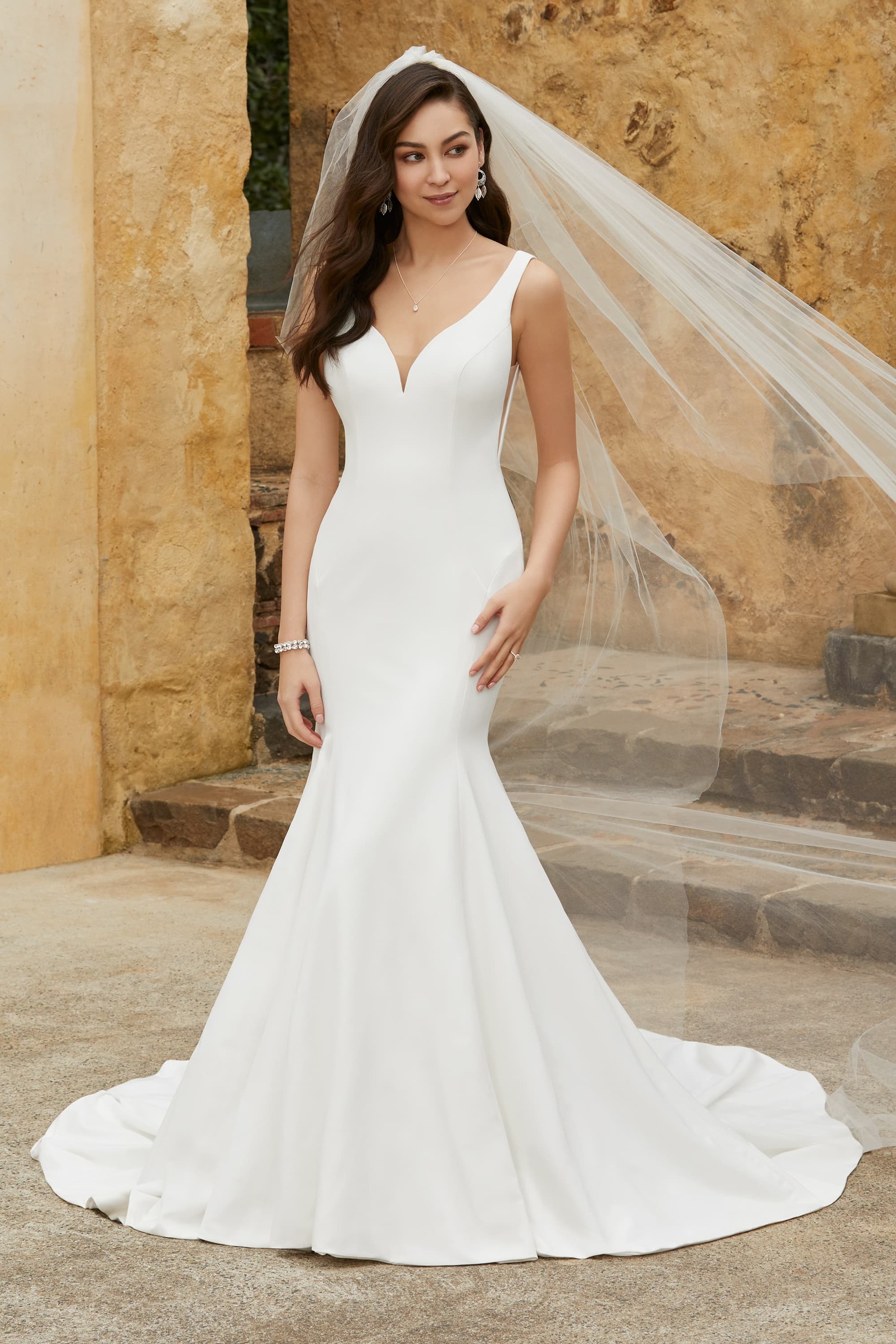Simple Crepe Wedding Gown with V-Neckline Marlow