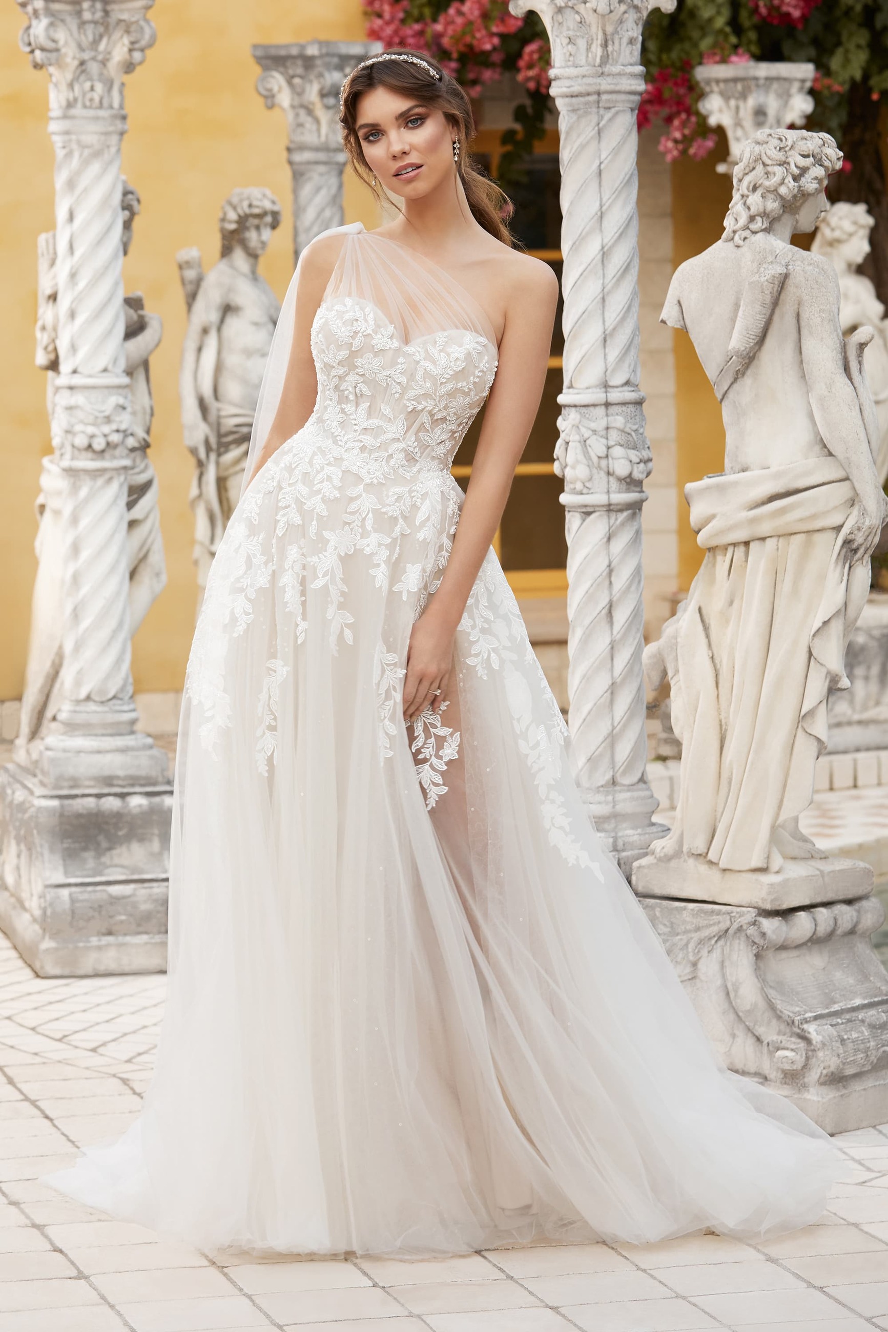 Shimmering Ethereal One-Shoulder Bridal Gown Catalina