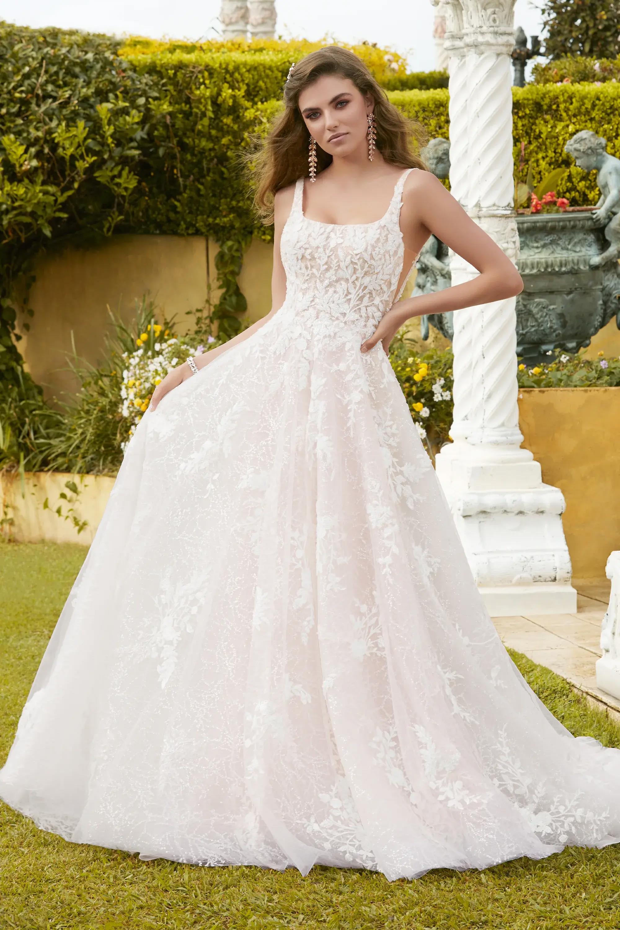 Sparkling Square Neckline A-Line Wedding Dress Krystal
